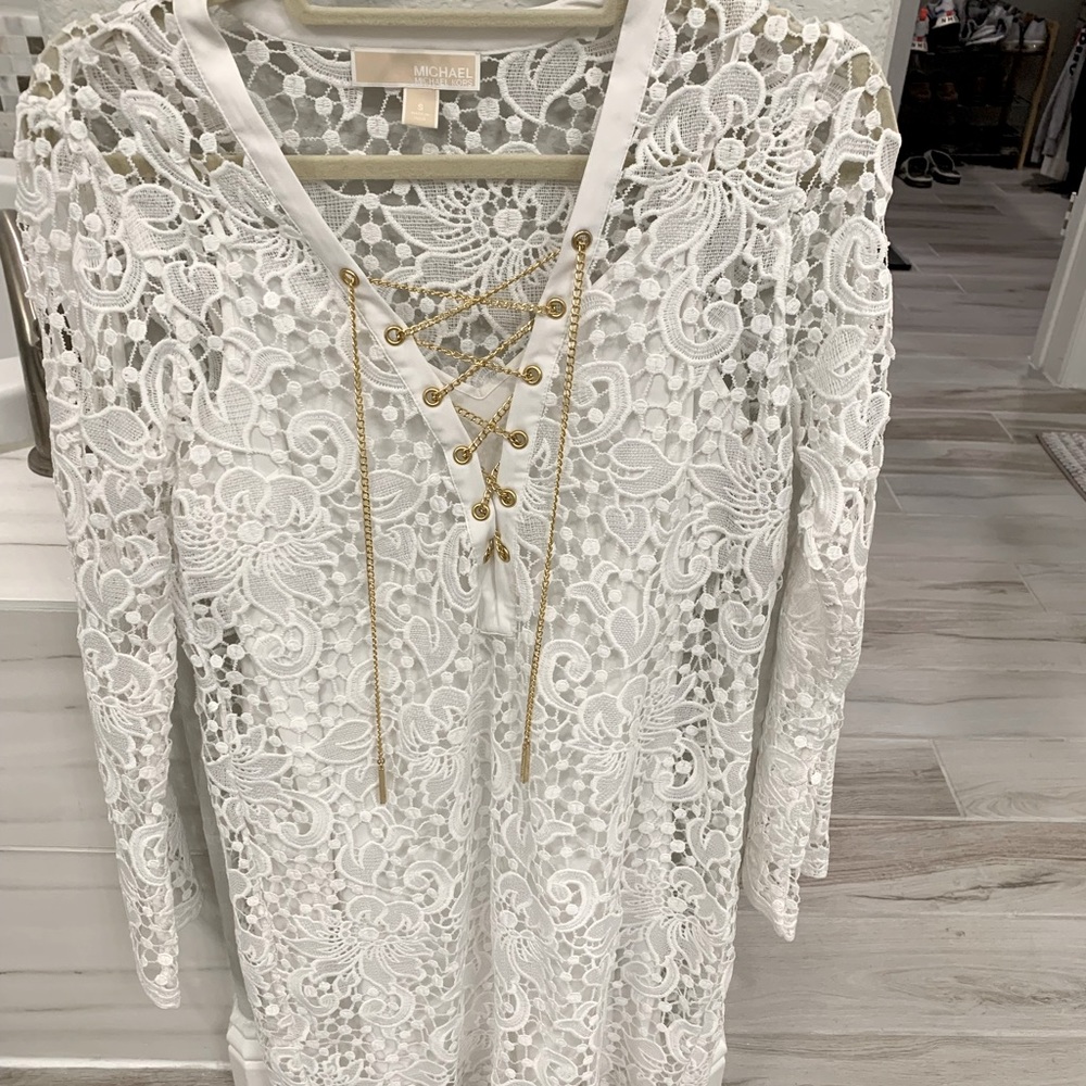 MK Lace Over Silk Tank Dress